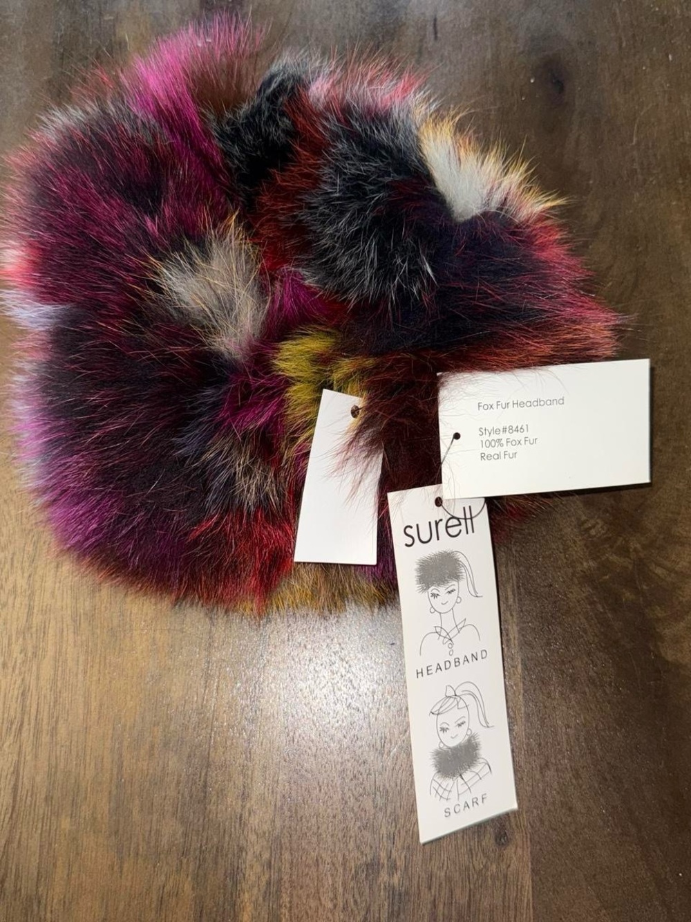 Surell Vibrant Multicolor Fox Fur Headwrap